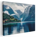 Tablou canvas peisaj Lacul Lovatnet, Norvegia, albastru, verde 1170 Tablou canvas pe panza CU RAMA 30x40 cm
