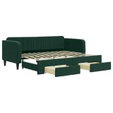 Cumpara ieftin Pat de zi cu extensie si sertare verde inchis 90x200 cm catifea