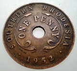 7.713 SOUTHERN RHODESIA DE SUD COLONIE BRITANICA GEORGE VI 1 ONE PENNY 1952, Africa, Bronz
