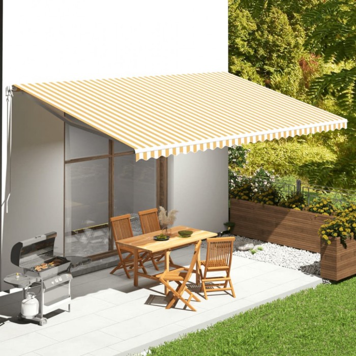 vidaXL P&acirc;nză de rezervă copertină, galben și alb, 6x3,5 m
