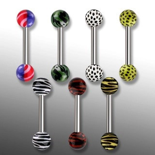 Piercing limbă - tigru, leopard, America, ARMY - Dimensiune: 1,2 mm x 15 mm x 6 mm, Simbol: Dungi de tigru, Culoare Piercing: Negru - Galben foto