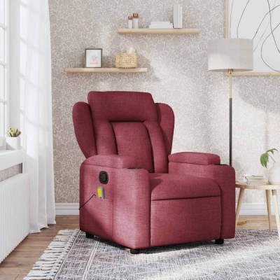 vidaXL Fotoliu de masaj rabatabil, roșu vin, material textil foto
