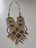 * Colier handmade din margele marunte,model etno-traditional, gri-metalic cu auriu, 35cm lungime