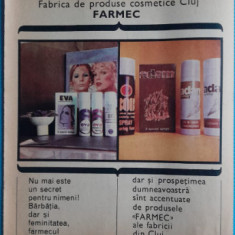 1974 Reclamă Fabrica cosmetice FARMEC CLUJ, comunism, epoca de aur 24 x 20 cm