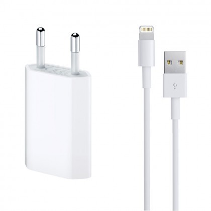 Incarcator Retea 230v - USB 5v 1000mAh (14853) + Cablu Date iPhone 5/6/7 Alb Blister