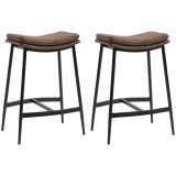 HOMCOM Set 2 Scaune de Bar &icirc;n Stil Industrial, din Piele Ecologică, 48.5x38.5x68.5 cm, Negru și Maro | Aosom Romania