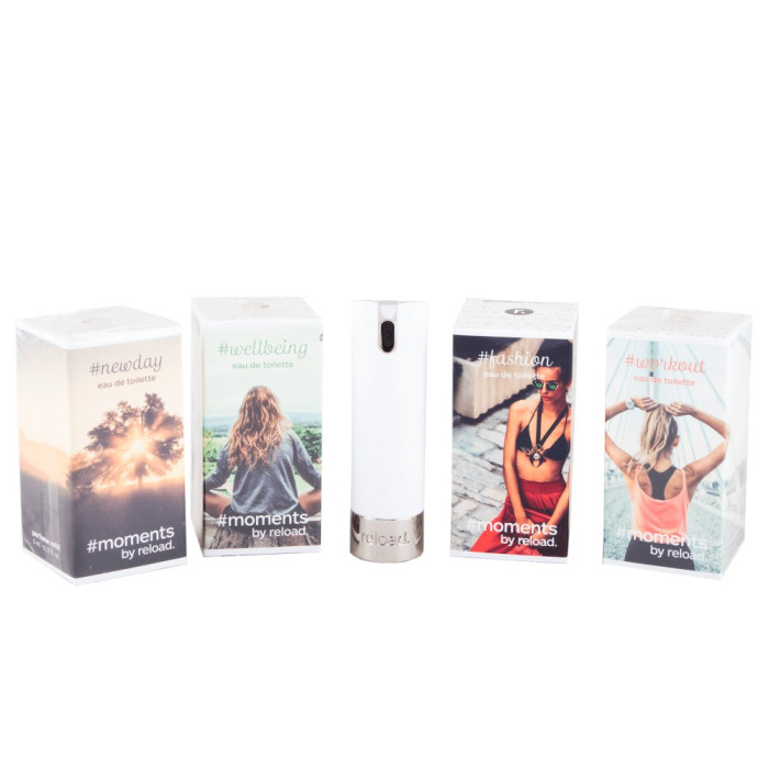 Set 4 mini parfumuri cu dispozitiv mini-spray Moments by Reload, 4x5 ml