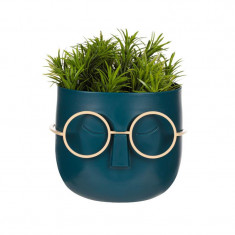 Ghiveci decorativ cu ochelari si planta artificiala, 11x14 cm, ATU-086340
