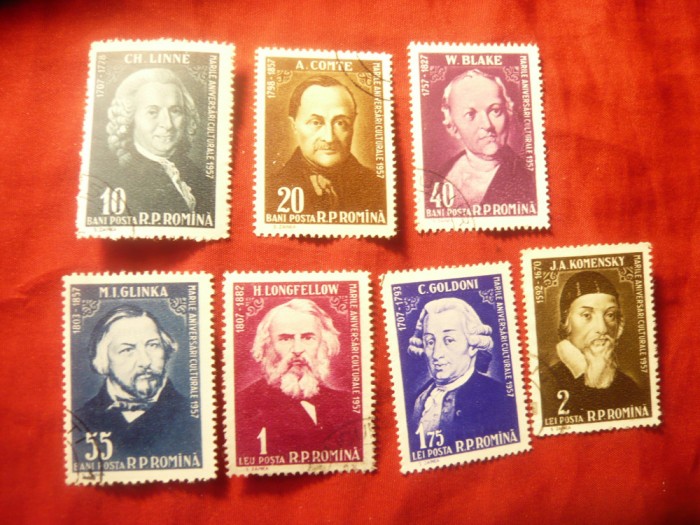 Serie RPR 1958 Personalitati straine , 7 valori stampilate