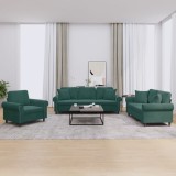 vidaXL Set canapea cu perne, 3 piese, verde &icirc;nchis, catifea 3202192