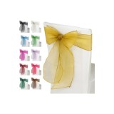 Carcă de scaun din organza cu panglică T, fundă plină pentru nuntă, aniversare, petrecere, banchet