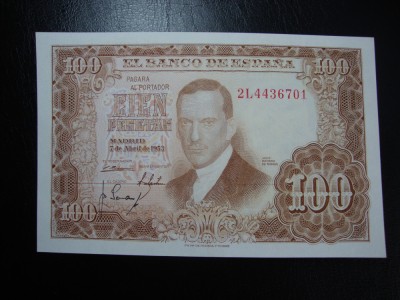 SPANIA 100 PESETAS 1953 XF+/ AUNC foto