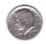 Moneda SUA 1/2 dollar/dolar 1971 D, stare buna, curata, America de Nord, Cupru-Nichel