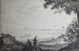 Claude Fran&ccedil;ois Nicole I &quot;Vedere din golful Ancona&quot; gravura veche cca 1760-1767, Istorice, Cerneala, Altul