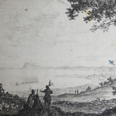 Claude François Nicole I "Vedere din golful Ancona" gravura veche cca 1760-1767