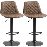 HOMCOM Set de 2 Scaune &Icirc;nalte de Bar cu &Icirc;nălțime Reglabilă, Rotative cu Bază din Oțel, 46,5x51x86-106 cm, Maro &Icirc;nchis | Aosom Romania
