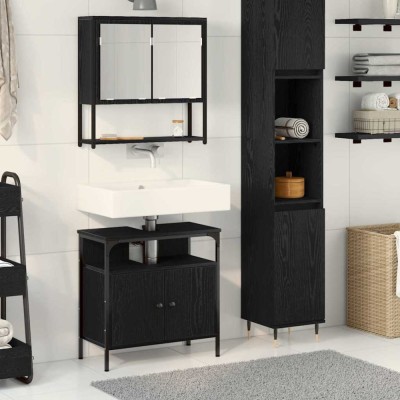 vidaXL Set de mobilier pentru baie cu ușă 2 pcs Negru 60 x 30 x 60 cm 3334321 foto