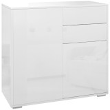 HOMCOM Comodă Elegantă cu Deschidere Touch, 2 Dulapuri și 2 Sertare, pentru Living și Dormitor, 79x36x74cm, Alb Lucios | Aosom Romania