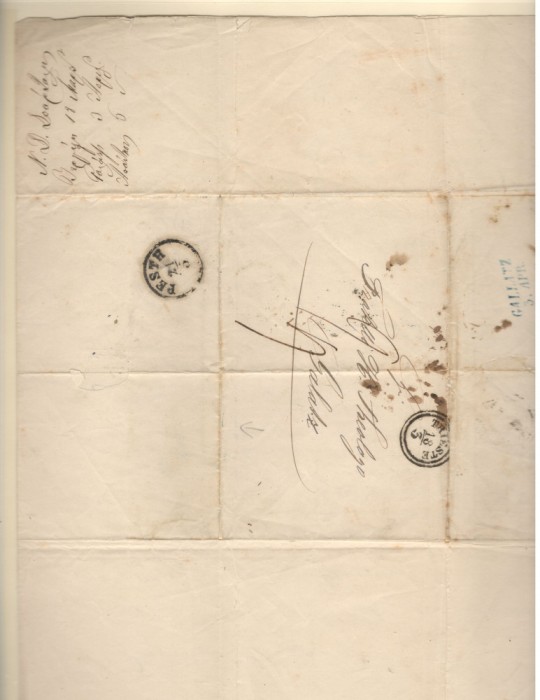 Austria.1852 Scrisoare prefilatelica Trieste-Galati,via Pesta XR.4