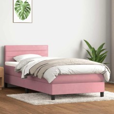 vidaXL Pat box spring cu saltea, roz, 80x220 cm, catifea 3316334