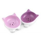 Set 2 Boluri din ceramica pentru pisici Navaris, Anti-alunecare, Roz, 50736.45