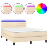 Cumpara ieftin Pat cu arcuri, saltea si LED, crem, 140x190 cm, textil