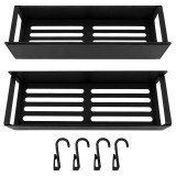 Cumpara ieftin Set 2 rafturi magnetice negre 27 x 8,5 x 7,1 cm, cu 4 carlige detasabile