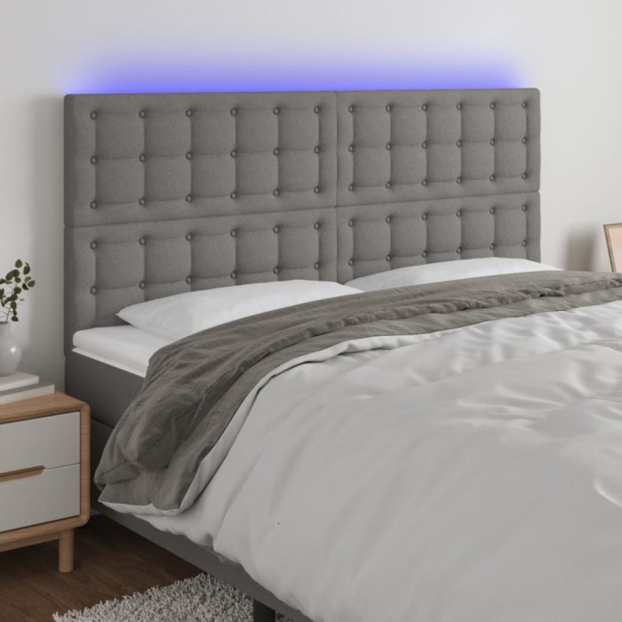 vidaXL Tăblie de pat cu LED, gri &icirc;nchis, 180x5x118/128 cm, textil 3122873