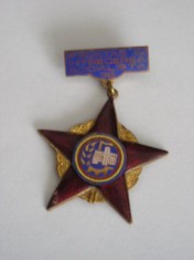 QW9 L 42 - Insigna - tematica comunism - Fruntas in intrecerea socialista - 1965