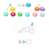 Cumpara ieftin Joc educativ de matematica cu cartonase si placute din lemn, invatare prin joaca, adunare si scadere, 56 cartonase