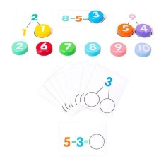 Joc educativ de matematica cu cartonase si placute din lemn, invatare prin joaca, adunare si scadere, 56 cartonase