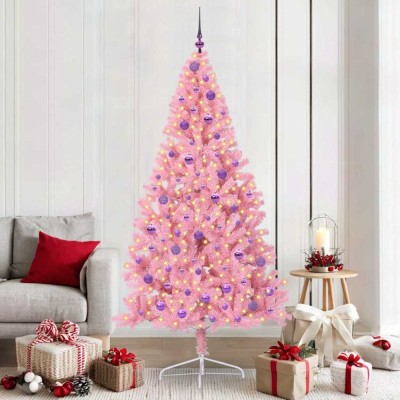 vidaXL Pom de Crăciun artificial pre-iluminat Roz 210 cm PVC 3397095 foto