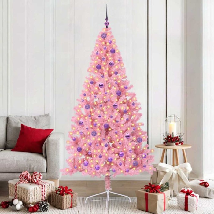 vidaXL Pom de Crăciun artificial pre-iluminat Roz 210 cm PVC 3397095