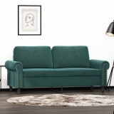 Canapea cu 2 locuri, verde &icirc;nchis, 140 cm, catifea GartenMobel Dekor, vidaXL