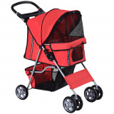 PawHut Cărucior pentru C&acirc;ini de p&acirc;nă la 10 kg, 75x45x97 cm, Roșu | Aosom Romania