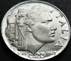 Moneda istorica 20 CENTESIMI - ITALIA FASCISTA, anul 1943 *cod 782 = A.UNC foto