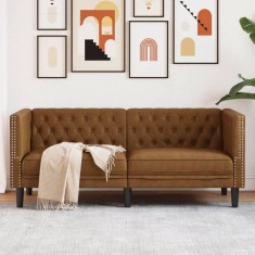 Canapea Chesterfield cu 2 locuri maro piele &icirc;ntoarsă ecologică