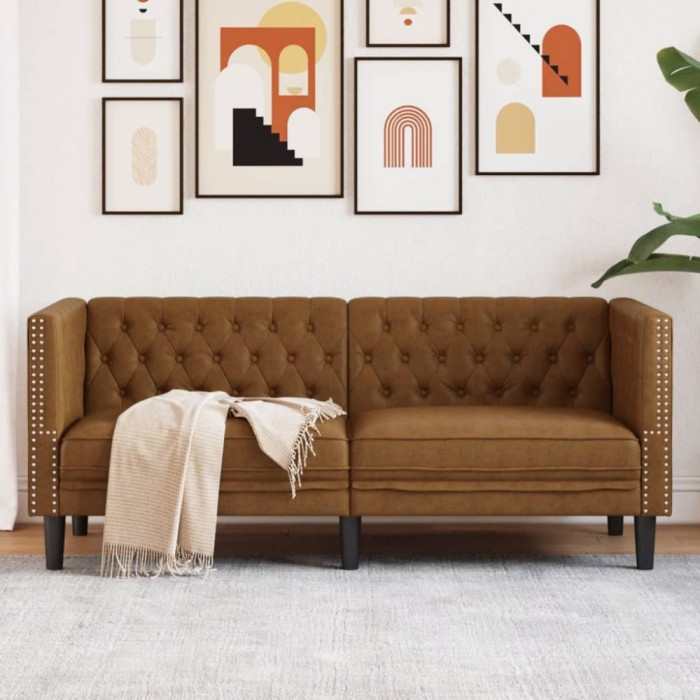 vidaXL Canapea Chesterfield cu 2 locuri maro piele &icirc;ntoarsă ecologică 372665