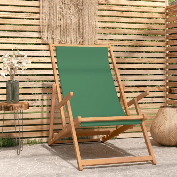 vidaXL Scaun de plajă pliabil, verde, lemn masiv de tec 317699