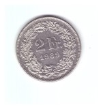 Moneda Elvetia 2 francs/franci 1989, stare foarte buna, curata