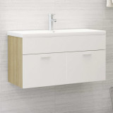 Gossi dulap de chiuveta, alb si stejar sonoma, 90x38,5x46 cm, pal