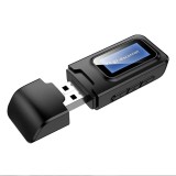 Transmitator receptor audio 2 in 1 Techstar&reg; OT07, Bluetooth 5.0, Afisaj LCD, Port USB, AUX 3.5 mm, Compatibil TV sau Home Cinema, Negru