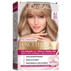 Vopsea de par permanenta Excellence Creme 8.1 Blond Deschis Cenusiu, 192ml, L&#039;Oreal Paris
