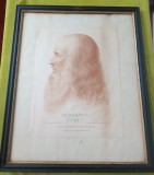 Tablou inramat, gravura veche, portret in profil LEONARDO DA VINCI