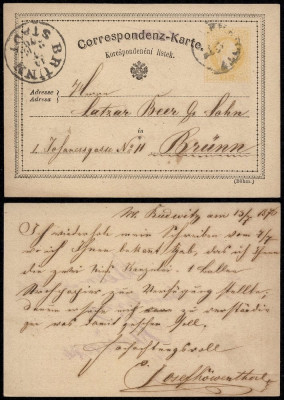 Austria 1870 Postal History Rare Old postcard postal stationery to Brunn DB.146 foto