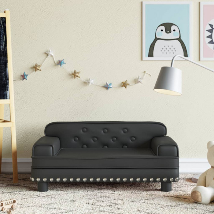 Canapea pentru copii, negru, 70x45x30 cm, piele ecologica GartenMobel Dekor