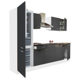 Mobilă Bucătărie Modulară Leziter Yorki 280 cm cu Frigider și Congelator Inferior, Alb/Antracit Satinat