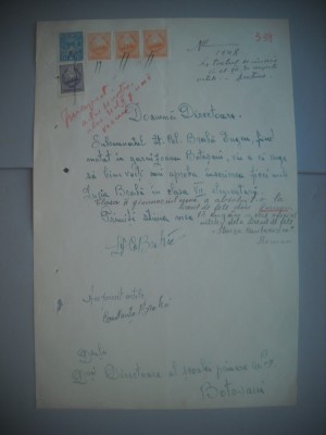 HOPCT DOCUMENT VECHI NR 455 BRAHA EUGEN-EVREU -SCOALA NR 3 FETE BOTOSANI 1949 foto