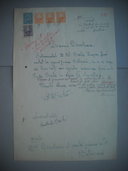 HOPCT DOCUMENT VECHI NR 455 BRAHA EUGEN-EVREU -SCOALA NR 3 FETE BOTOSANI 1949