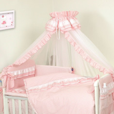 Lenjerie 3 piese cu protectie laterala Baby Chic din bumbac 120x60 cm roz